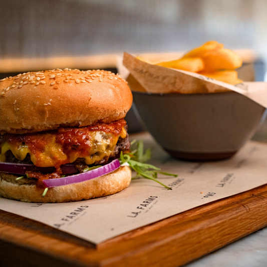 L.A. FARMS Wagyu Classic Cheese Burger with Tallow Fries