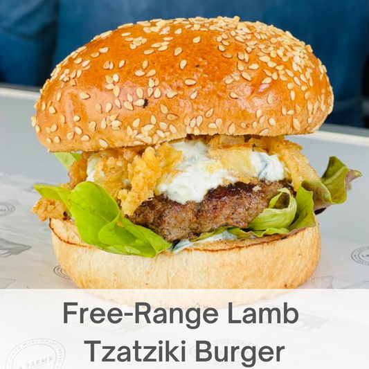 The L.A. FARMS West Coast Free-Range Lamb Tzatziki Burger